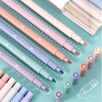 6 Colors Highlighters Dual Tip Highlighter Pen Brush Pen Eye Protection Marker School Supplies Stationery