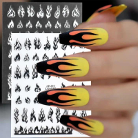 3D Holographic Fire Flame Nail Sticker Decal Black White Nail Art Decoration Sticker Summer Gel Polish Slider Accessorie NTCB205