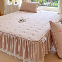 Washed cotton quilted edge fitted sheet and bed skirt two-in-one thickened bed cover protector (bed