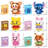 MINISO Stitch Princess Elsa Kawaii Mini Building Blocks Mickey Mouse Action Figures Blocks Assemble Toys Brick Direct selling