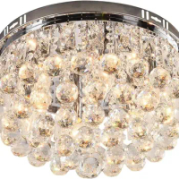 Zaqtan Chrome Flush Mount Crystal Chandelier with 6 Lights LED Modern Tiered Ceiling Light Fixture Raindrop