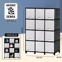LEMARI PLASTIK AKAKO ZEBRA 3 PINTU 4 SUSUN & 5 SUSUN SUSUN 4