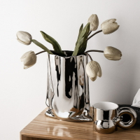北歐電鍍銀色花瓶陶瓷創意酒櫃藝術樣闆間輕奢軟裝飾擺件
