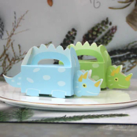 50pcs Dinosaur Party Blue Green DIY Cookie Box Baby Shower 3D Dino Candy Box Treat Kids Birthday Paper Gift Boxes