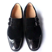 New shoes for men metal Hasp black men shoes cow suede Monk Strap shoes handmade party wedding shoes