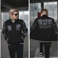 Jaket Pria Wanita Unisex Jaket Varsity Black BGSR King Full Bordir / Jaket Baseball Pria / Jaket Bom