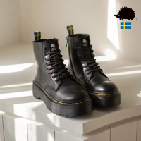 預購 SCANDINAVIAN FOREST 北歐小刺蝟 硬派主張．厚底圓頭側拉鍊綁帶馬汀靴(耀石黑/雪貂白)