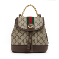 【  GUCCI 古馳  】795221 經典Ophidia綠紅綠GG Supreme帆布迷你手提後背包(棕色)