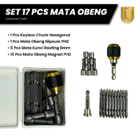 Paket set 17 pcs. 1 pcs Keyless Kepala Bor Hexagonal, 5 Pcs Mata kunci roofing 8mm, 10 pcs Mata Oben