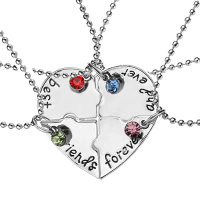 Best Friends Forever Necklace for 4 Best Friends Spliced Heart Engraved 4-Piece Necklace Set Accesso