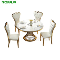 Dining Table Set 6 Chairs Stainless Steel Vacuum Italian Marble Dinning Table Round Rotating Dining Tables