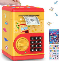 Pink Piggy Bank for Kids with Pas Code Lock and Auto Grab Bill Slot PhilaeEC Real Money Cash Coin Ca
