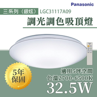 〖國際牌Panasonic /免運〗  LED 調光調色 遙控吸頂燈 32.5W 銀線 銀炫 110V〖永光照明〗PA-LGC31117A09