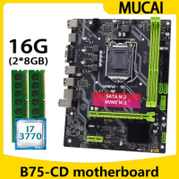MUCAI B75 motherboard LGA 1155 kit set With Intel core i7 3770 CPU processor and DDR3 16GB(2*8GB) 1600MHZ RAM memory PC Computer