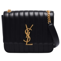 【YSL】VICKY LARGEINMATELASSE系列品牌金屬LOGO絎縫小羊皮肩背/斜背包(黑532595-0YD0J-1000)