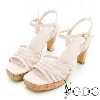 【GDC】真皮簍空細帶素色氣質中高跟涼鞋-米色(313448-10)