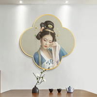 新中式玄關晶瓷畫 中國風照片定制 裝飾畫梅花形掛畫金屬相框30寸