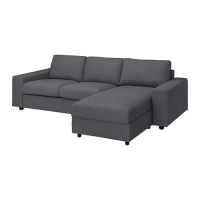 VIMLE 三人座沙發附躺椅, 有寬敞扶手 gunnared/灰色, 266x98x48 公分