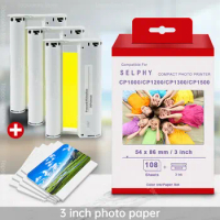 3 inch Cartridge for Canon Selphy CP1300 Paper 3 inch Card Size Photo Paper 54*86mm KP108IN Compatible Selphy CP1500 CP1200 1000