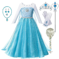 Summer Fancy Queen Elsa Anna Costume Girls Princess Dress Toddler Halloween Cosplay Party Vesidos Fo