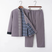 【巴黎精品】現貨+預購 新中式 唐裝漢服套裝兩件套(中國風加厚棉襖復古長褲男套裝5色a1bx82)