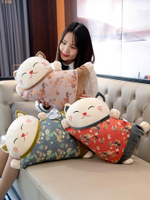 日式招財貓抱枕被子兩用沙發靠背墊辦公室座椅護腰靠墊汽車腰枕毯