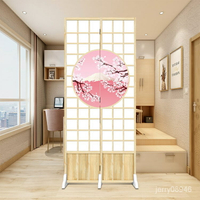 日式和風屏風櫻花富士山仿推拉門進門玄關臥室辦公隔斷折疊家具