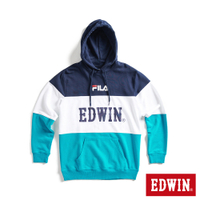 EDWIN x FILA聯名 經典主義拼接休閒連帽長袖T恤-男款-灰綠色