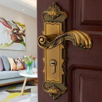 Zinc Alloy Universal Entry Indoor Lever Door Lock Set Bedroom Handle Knob Lockset &amp; Keys for Solid Wood Door Steel-Wood Door