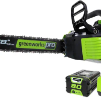 Greenworks 80V 18" Brushless Cordless Chainsaw ( 75+ Compatible Tools), 2.0Ah Battery and Rapid Charger Included