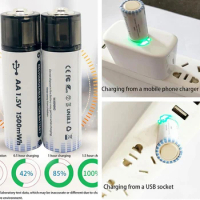 Large Capacity 1.5V AA 1500mAh USB Rechargeable AA Batteries USB Lithium ion Battery for Keyboard Mouse