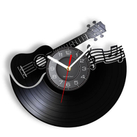 Treble Clef &amp; Guitar Vinyl Kỷ Lục Đồng hồ treo tường 3D nhạc cụ âm nhạc điểm số đồng hồ treo tường với LED chiếu sáng Rock n CuộN Quà Tặng