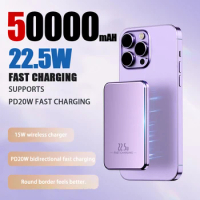 50000mAh Metal Macsafe Power Bank Magnetic Wireless Power bank External Auxiliary Battery Pack For iPhone 15 14 Samsung Xiaomi
