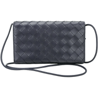 BOTTEGA VENETA 寶緹嘉  BV Intrecciato 小羊皮編織翻蓋錢包/斜背包(深藍色)