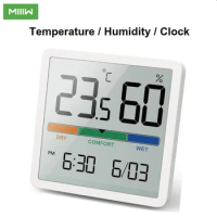 Miiiw Mute Temperature And Humidity Clock Home Indoor High-precision Baby Room C/F Temperature Monitor 3.34inch Screen