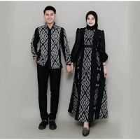 BAJU TENUN COUPLE SHINTA BLACK IVORY - SETELAN KONDANGAN ELEGAN - SET BAJU LEBARAN