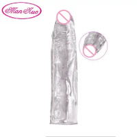 Man Nuo Reusable Condoms Extend Soft Thick Dick CockRing Male Penis Extension penis Sleeves penis enlargerment Sex Toys for Man