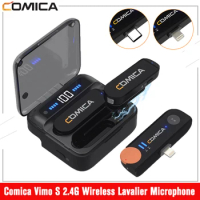Wireless Lavalier Microphone,Comica Vimo S 2.4G Compact Wireless Lapel Microphone With Charging Case for iPhone Android phone