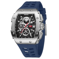 WISHDOIT F150 Chronograph Watch Mens Luxury Tonneau Watch Calendar Date Luminous Waterproof FKM Rubber Strap Replica Wristwatch