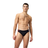 【SPEEDO】男 運動三角泳褲 Tech Panel(黑/亮橘)