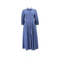 Max Mara-WEEKEND ABETE 純棉深藍色打摺襯衫式連身裙 洋裝(附綁帶)
