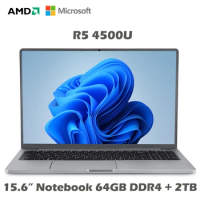 15.6 Inch Metal Laptop AMD Ryzen 5 4500U 6 Cores 7nm CPU Notebook 64GB RAM 2TB SSD Windows 10 Gaming Computer 5G WiFi Type C
