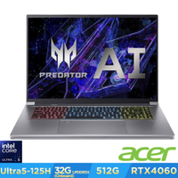 Acer 宏碁 Predator Triton Neo PTN16-51-58KT 16吋電競筆電(CU5-125H/32GB/512GB/RTX 4060/Win11)