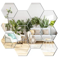 12PCS/Set Hexagon DIY Acrylic Mirror Wall Stickers Removable Acrylic Mirror Setting Wall Sticker Decal for Home Living Room Bedr