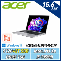 【改機升級】ACER Swift GO SFG14-71-513W 銀(i5-13500H/16G/512G+2TB)