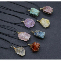 1 PC Randomly Pick Handmade silver Winding Rough Stone Necklace Raw Crystal Necklace,Crystal Jewelry