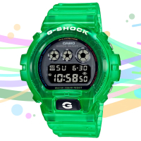 【CASIO 卡西歐】G-SHOCK 復古懷舊 半透明繽紛三眼數位電子錶-綠(DW-6900JT-3 防水200米)