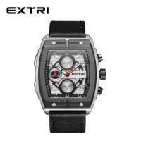 Extri Men Dress Watches Best Affordable Genuine Leather Rectangle Shape Classic Style Waterproof Chronograph New Cool Watches