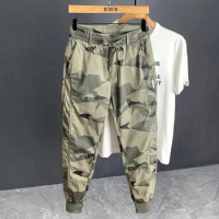 Men Clothing Retro Camouflage Pants Spring Summer 2023 New Casual All-match Bundle Feet Pants Korean Sports Ice Silk Baggy Pants