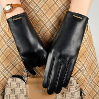 【巴黎精品】真皮手套觸控手套-羊皮加絨拉鍊裝飾女手套2色p1bb5
